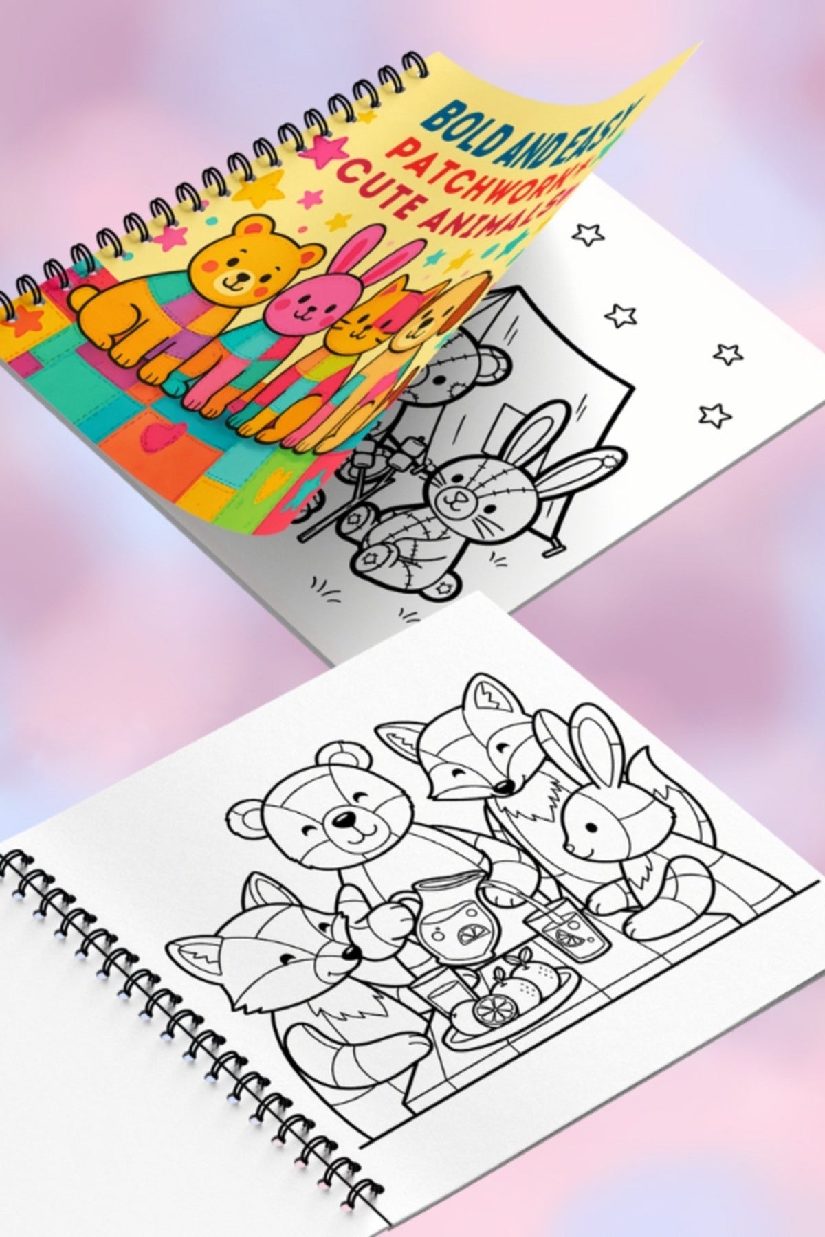 Patchwork Cute Animals Bold And Easy 20x20 Cm Büyük Boyama Kitabı, Çocuklar Ve Yetişkinlere