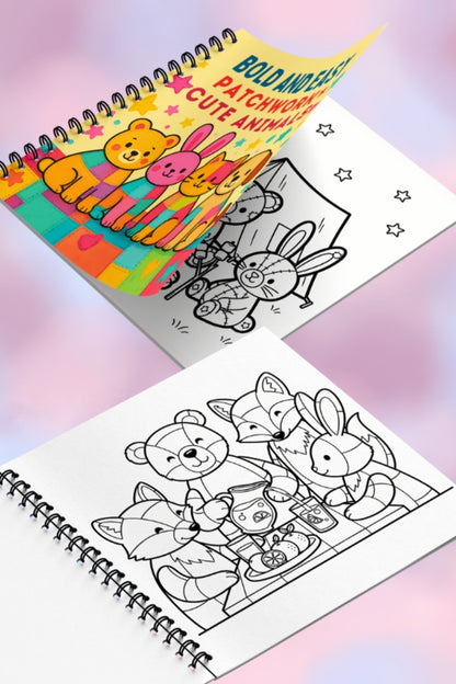Patchwork Cute Animals Bold And Easy 20x20 Cm Büyük Boyama Kitabı, Çocuklar Ve Yetişkinlere
