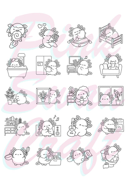 Cozy Axolotls (Aksolotlar) Bold And Easy 20 x 20 Cm Büyük Boyama Kitabı