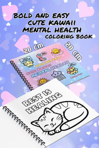 Cute Kawaii Mental Health Bold And Easy - 20x20 Büyük Boyama Kitabı, Çocuklar Ve Yetişkinler