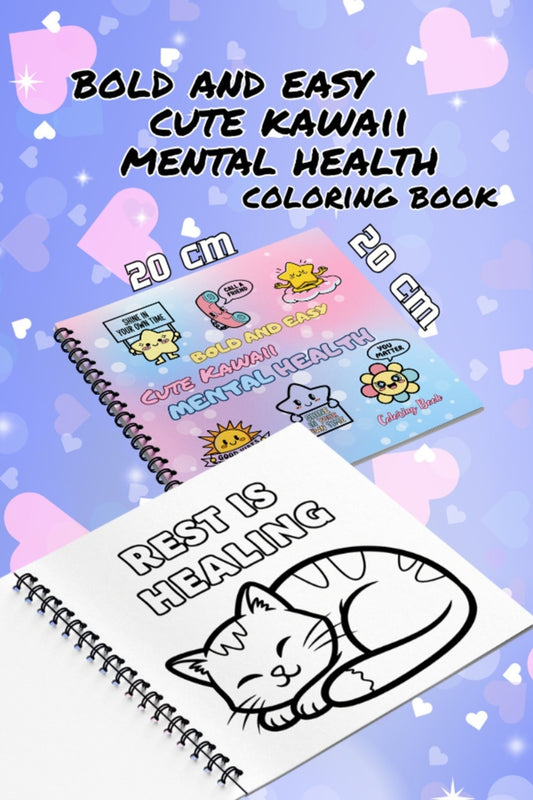Cute Kawaii Mental Health Bold And Easy - 20x20 Büyük Boyama Kitabı, Çocuklar Ve Yetişkinler
