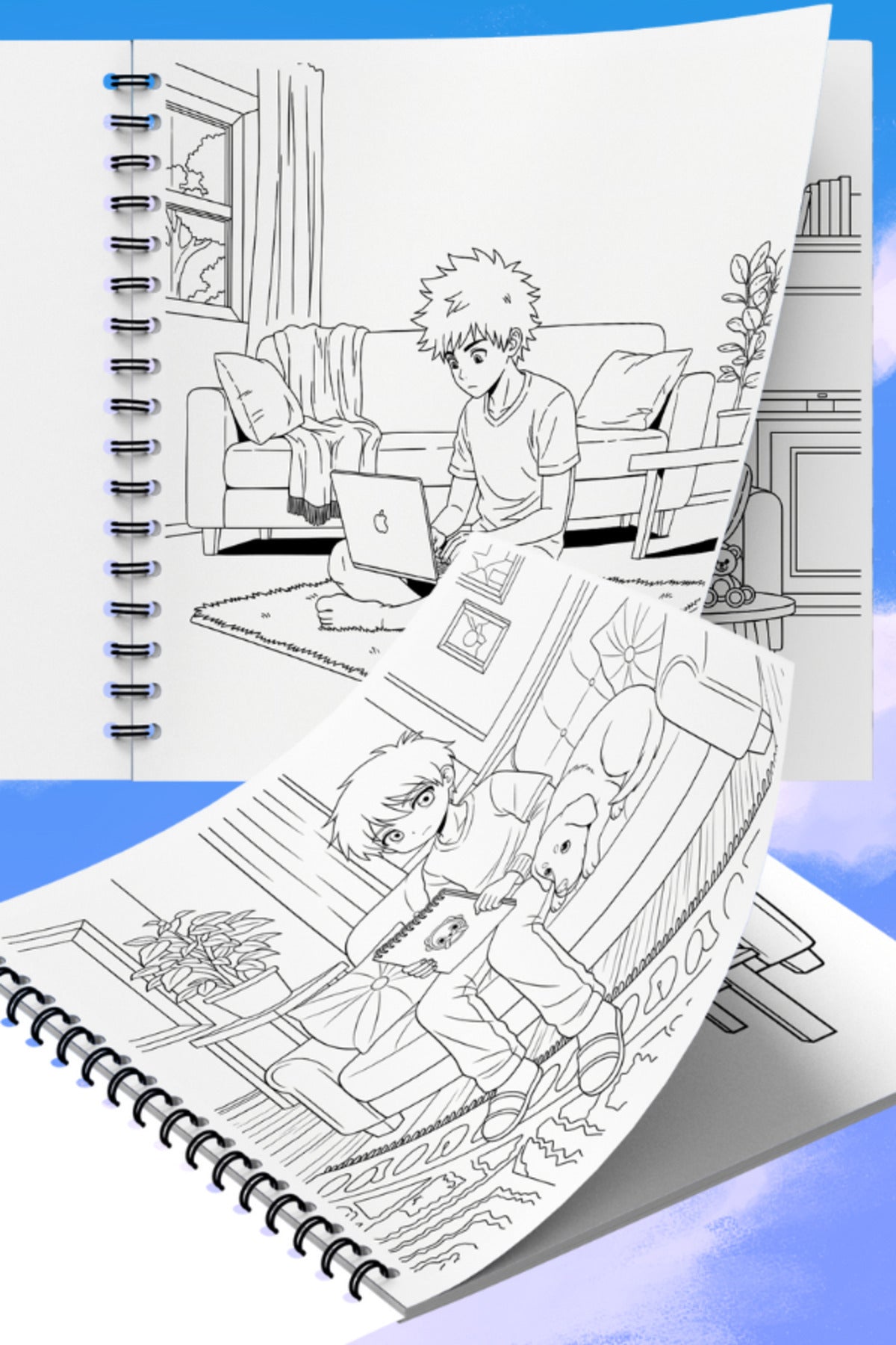 Bold And Easy Anime Style Living Rooms – 20x20 cm Büyük Boyama Kitabı, Çocuklar ve Yetişkinler İçin