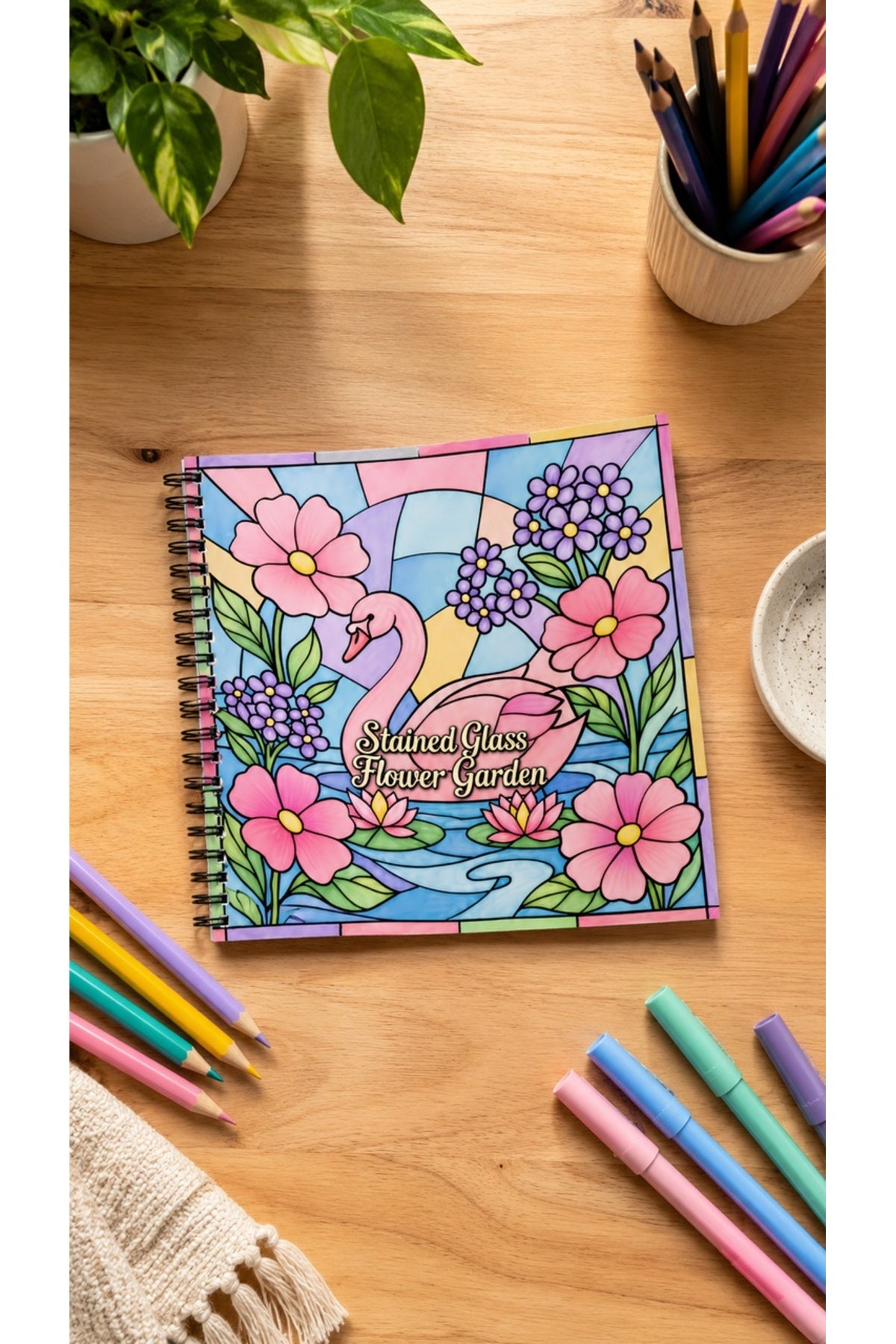 Stained Glass Vitray Flower Garden 20x20 Cm Büyük Boyama Kitabı, Çocuklar Ve Yetişkinler İçin