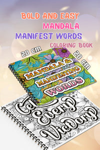 Mandala Manifest Words Bold And Easy – 20x20 cm Büyük Boyama Kitabı, Çocuklar ve Yetişkinler İçin