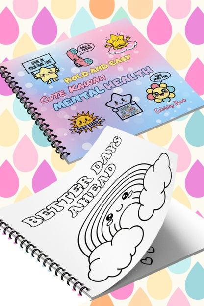 Cute Kawaii Mental Health Bold And Easy - 20x20 Büyük Boyama Kitabı, Çocuklar Ve Yetişkinler
