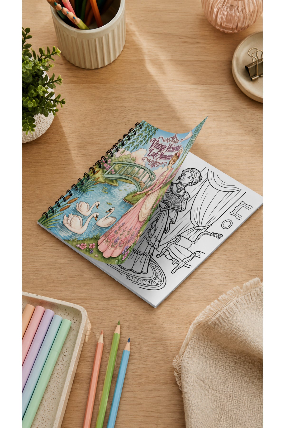 Vintage Victorian Lady Moments – 20x20 cm Büyük Boyama Kitabı, Çocuklar ve Yetişkinler İçin
