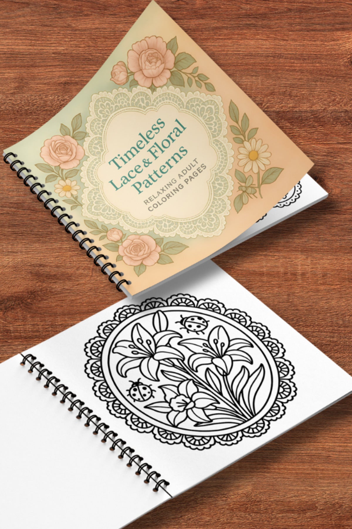 Timeless Lace & Floral Dekupaj Patterns – 20x20 cm Büyük Boyama Kitabı, Çocuklar ve Yetişkinler İçin