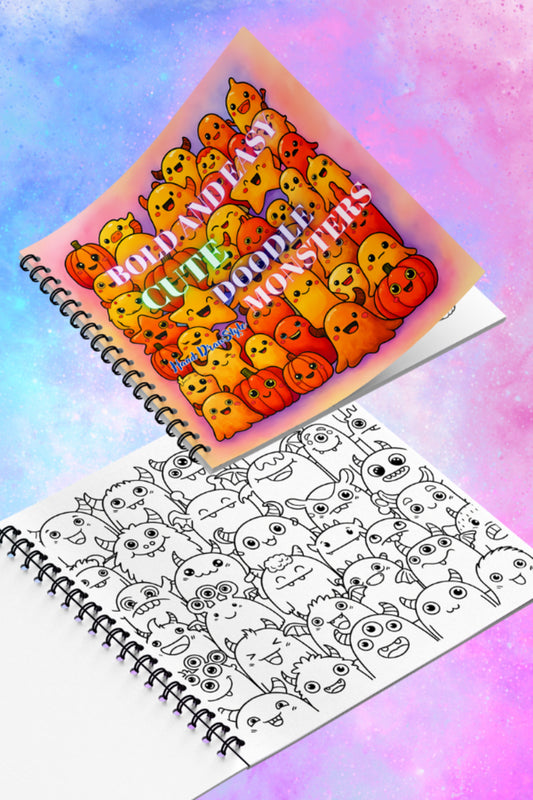 Cute Doodle Monsters Bold And Easy – 20x20 cm Büyük Boyama Kitabı, Çocuklar ve Yetişkinler İçin