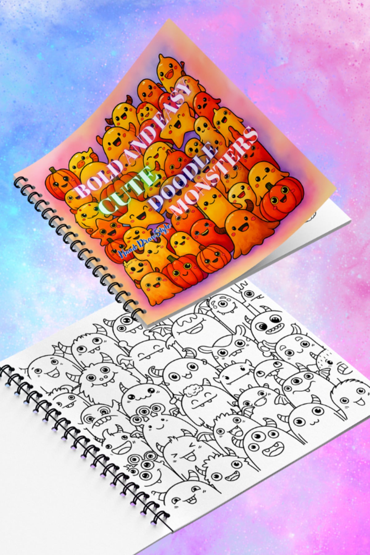 Cute Doodle Monsters Bold And Easy – 20x20 cm Büyük Boyama Kitabı, Çocuklar ve Yetişkinler İçin