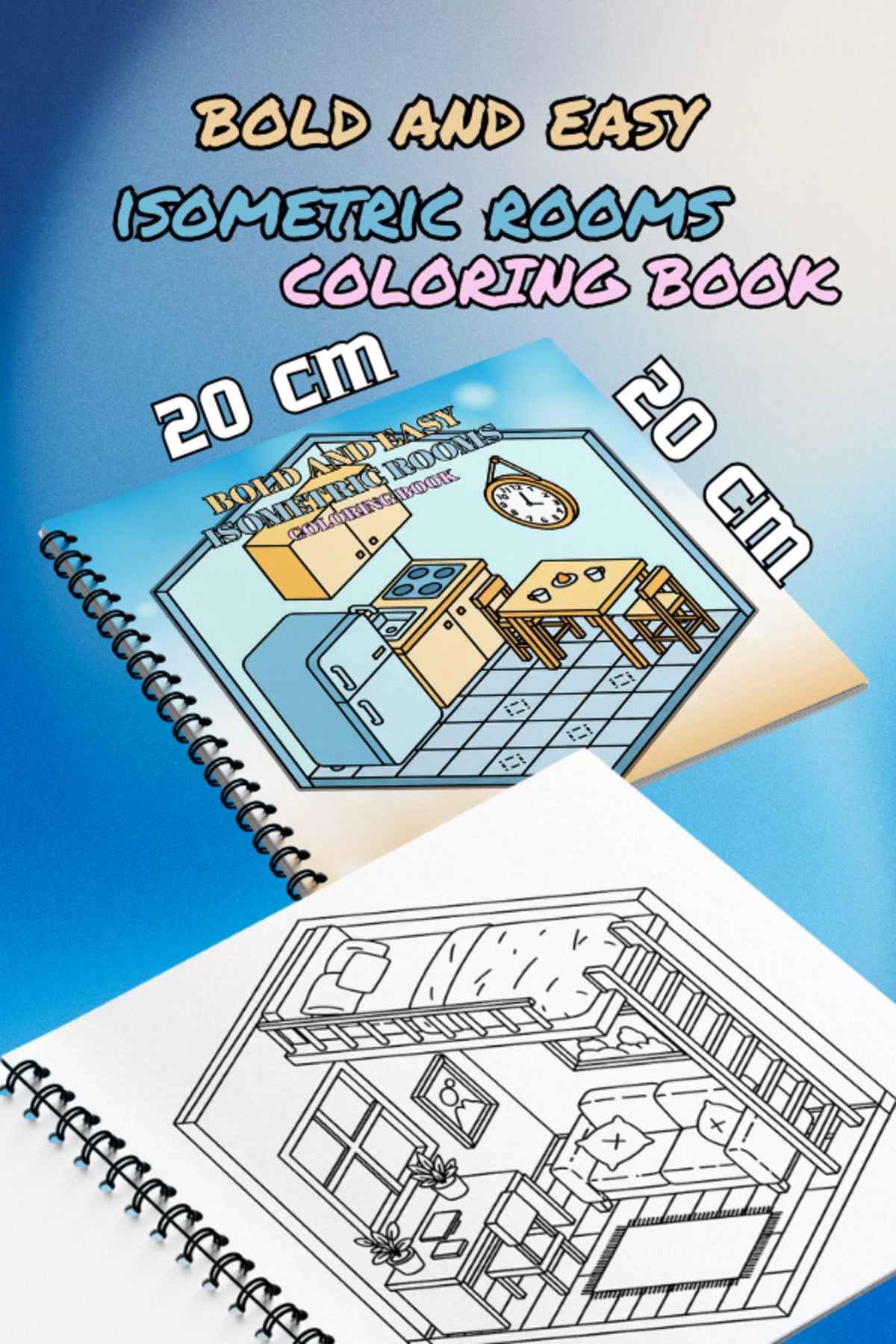 Isometric Rooms Bold And Easy - 20x20 Büyük Boyama Kitabı, Çocuklar ve Yetişkinler İçin