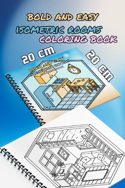 Isometric Rooms Bold And Easy - 20x20 Büyük Boyama Kitabı, Çocuklar ve Yetişkinler İçin