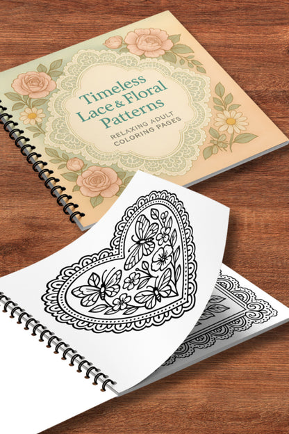 Timeless Lace & Floral Dekupaj Patterns – 20x20 cm Büyük Boyama Kitabı, Çocuklar ve Yetişkinler İçin