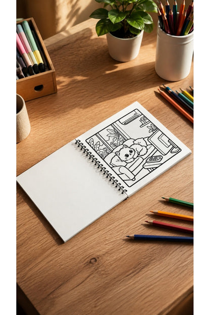 Cozy House Cats Ev Kedileri 20x20 Cm Büyük Boyama Kitabı, Çocuklar Yetişkinler