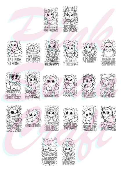 Cattitude: Fluffy & Fabulous Boyama Kitabı - Çanta / Cep Boy - 10x20 cm