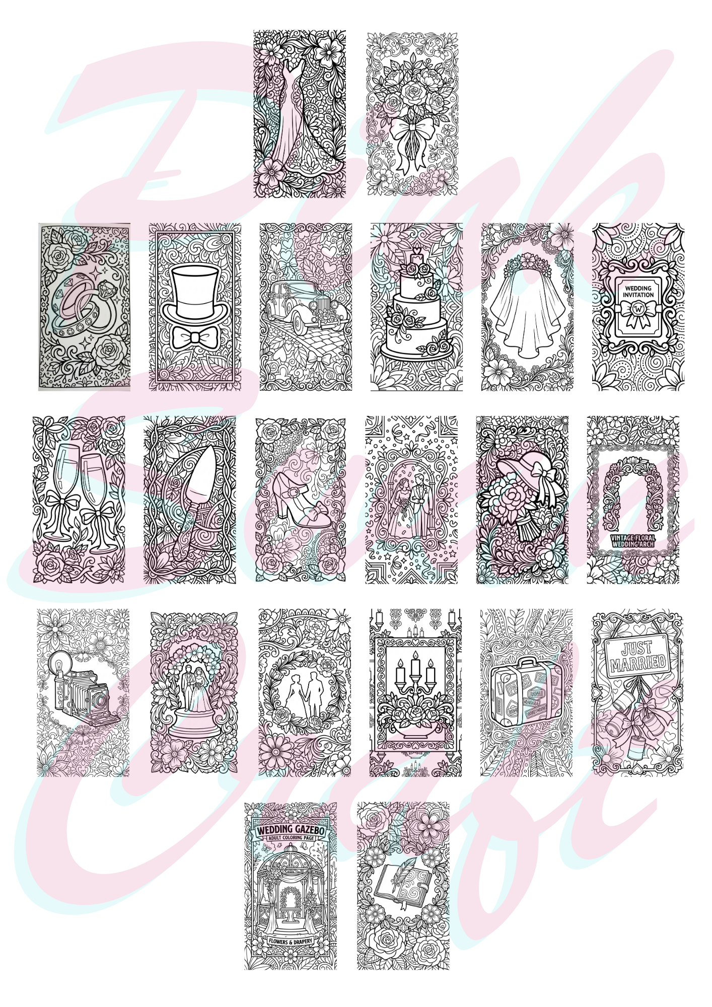 Vintage Wedding: A Timeless Love Story Boyama Kitabı - Çanta / Cep Boy - 10x20 cm