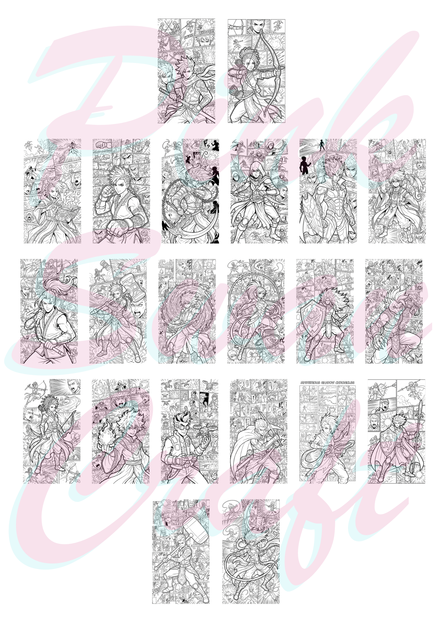 Ink Warriors: Original Manga Heroes Boyama Kitabı - Çanta / Cep Boy - 10x20 cm