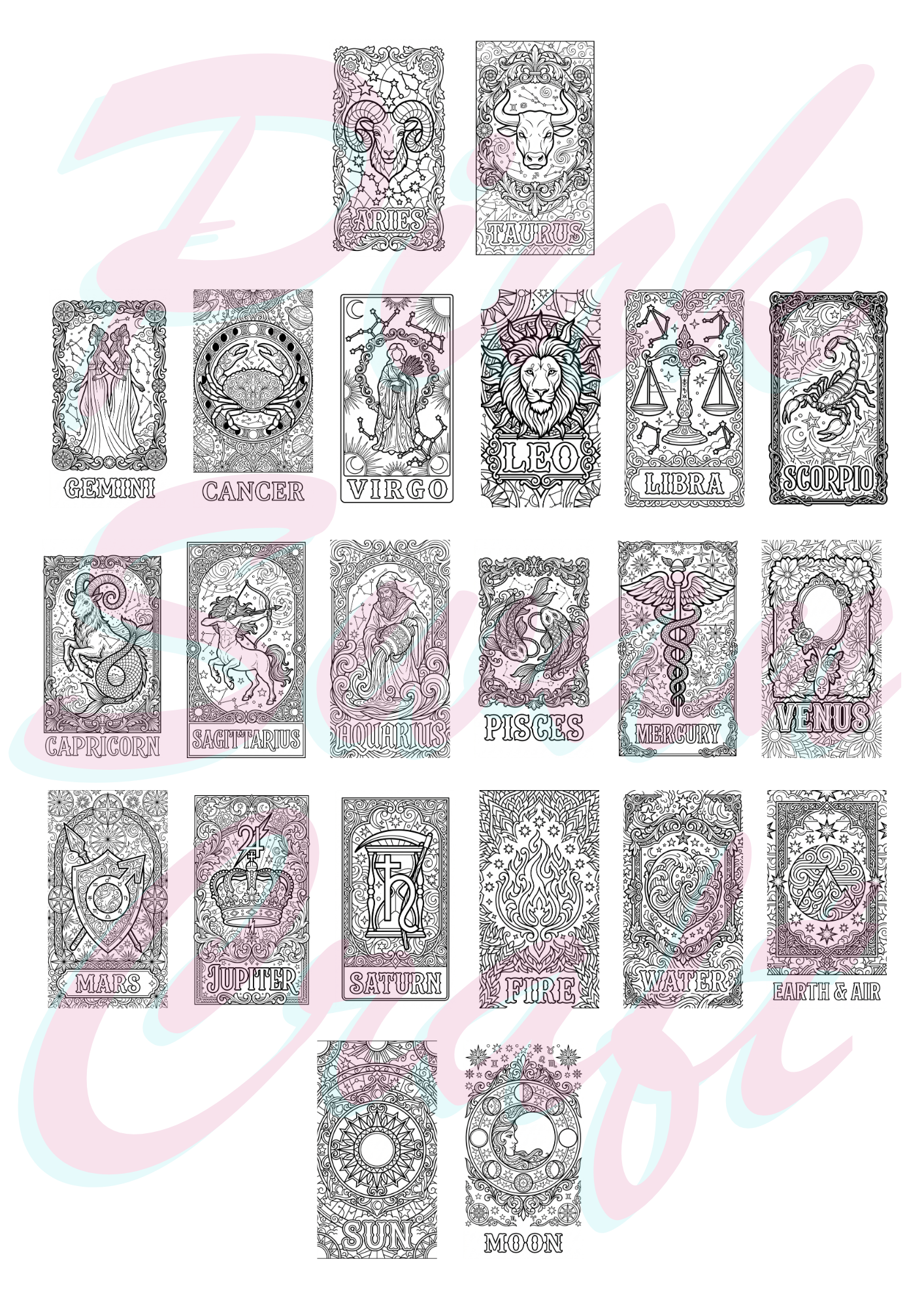Vintage Zodiac Written in the Stars Boyama Kitabı - Çanta / Cep Boy - 10x20 cm