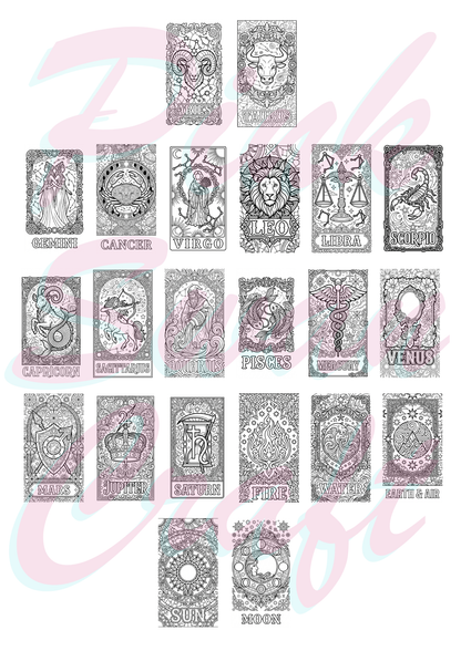 Vintage Zodiac Written in the Stars Boyama Kitabı - Çanta / Cep Boy - 10x20 cm
