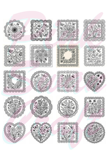 Timeless Lace & Floral Dekupaj Patterns – 20x20 cm Büyük Boyama Kitabı, Çocuklar ve Yetişkinler İçin