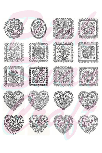 Vintage Dantel Ve Çiçekler Bold And Easy 20x20 cm Büyük Boyama Kitabı Çocuklar Yetişkinler