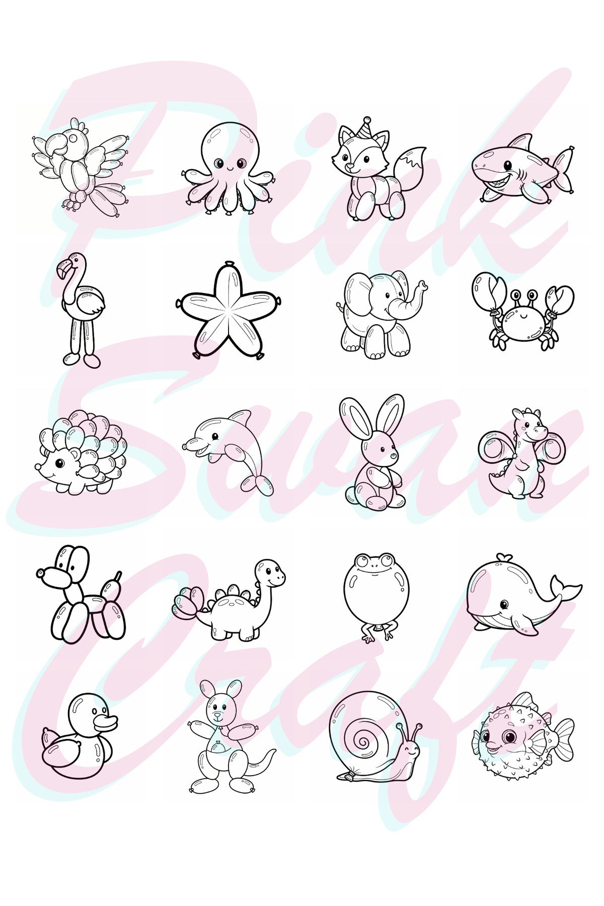 Cute Balloon Animals Bold And Easy 20x20 Cm Büyük Boyama Kitabı, Çocuklar Ve Yetişkinlere