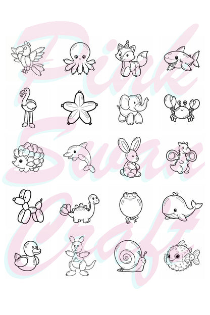 Cute Balloon Animals Bold And Easy 20x20 Cm Büyük Boyama Kitabı, Çocuklar Ve Yetişkinlere