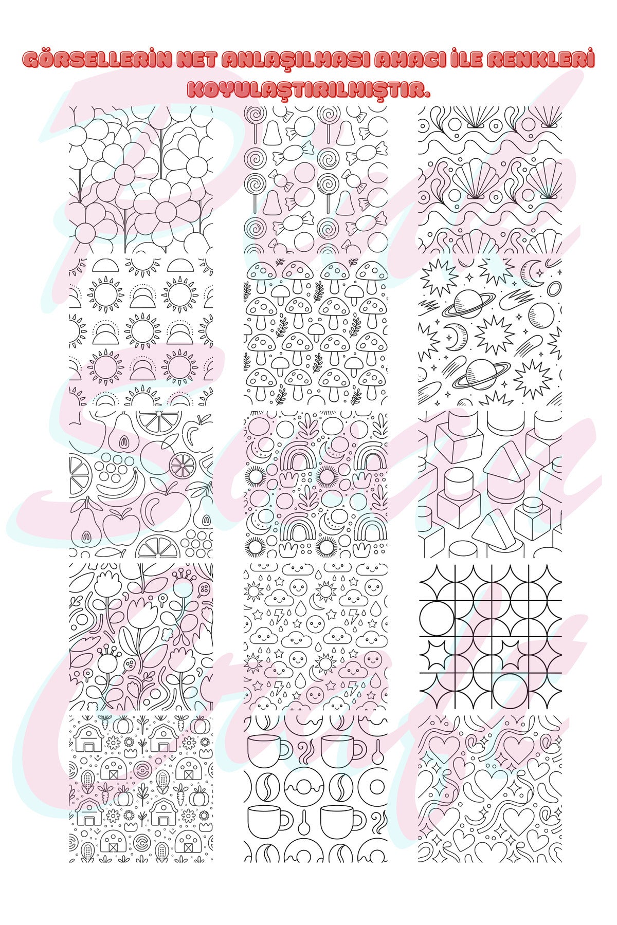 Easy Shape Patterns Trace Sketch Color Boyama Kitabı 20x20 cm 30 Görsel