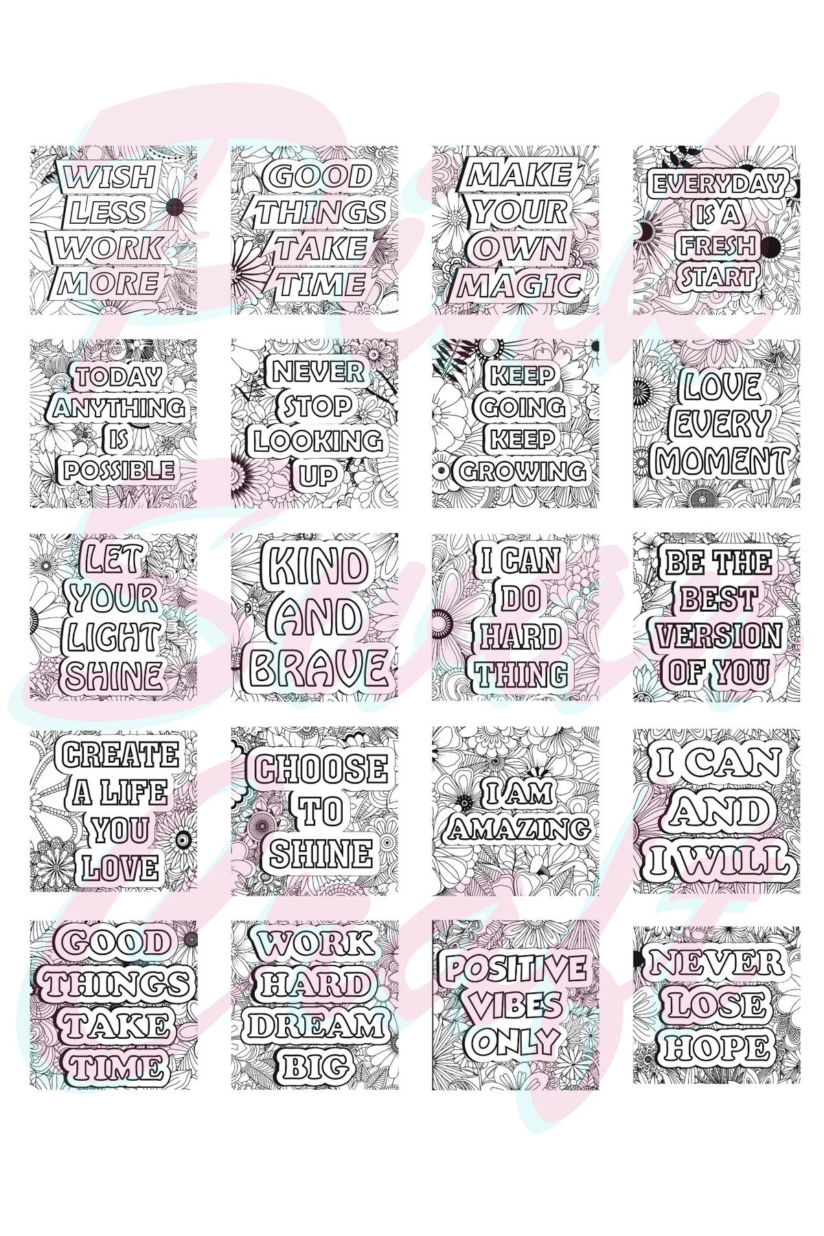 Mandala Manifest Words Bold And Easy – 20x20 cm Büyük Boyama Kitabı, Çocuklar ve Yetişkinler İçin