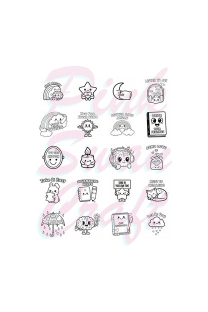 Cute Kawaii Mental Health Bold And Easy - 20x20 Büyük Boyama Kitabı, Çocuklar Ve Yetişkinler