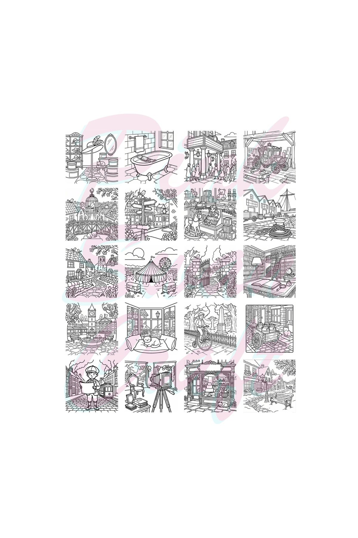 Vintage Nostalgic Victorian Life 20x20 Cm Büyük Boyama Kitabı, Çocuklar Ve Yetişkinlere