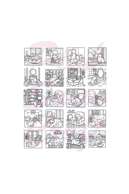 Cozy House Cats Ev Kedileri 20x20 Cm Büyük Boyama Kitabı, Çocuklar Yetişkinler