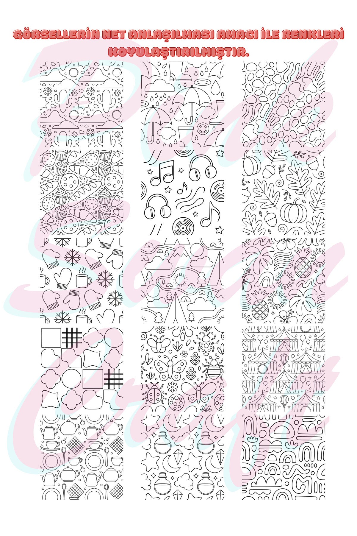 Easy Shape Patterns Trace Sketch Color Boyama Kitabı 20x20 cm 30 Görsel