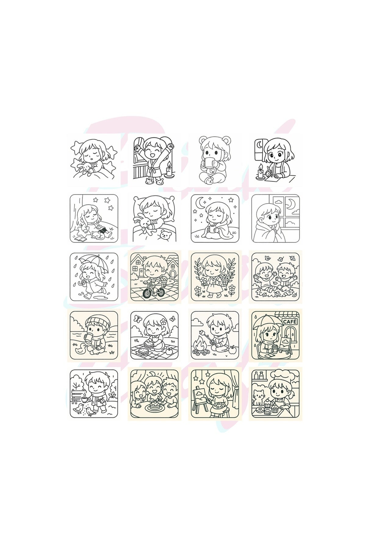 Cozy Anime Chibi Moments Bold And Easy 20x20 Cm Büyük Boyama Kitabı, Çocuklar Ve Yetişkinlere