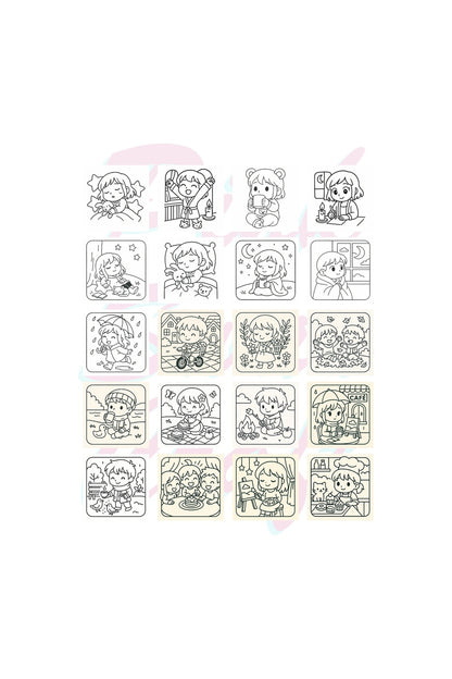 Cozy Anime Chibi Moments Bold And Easy 20x20 Cm Büyük Boyama Kitabı, Çocuklar Ve Yetişkinlere