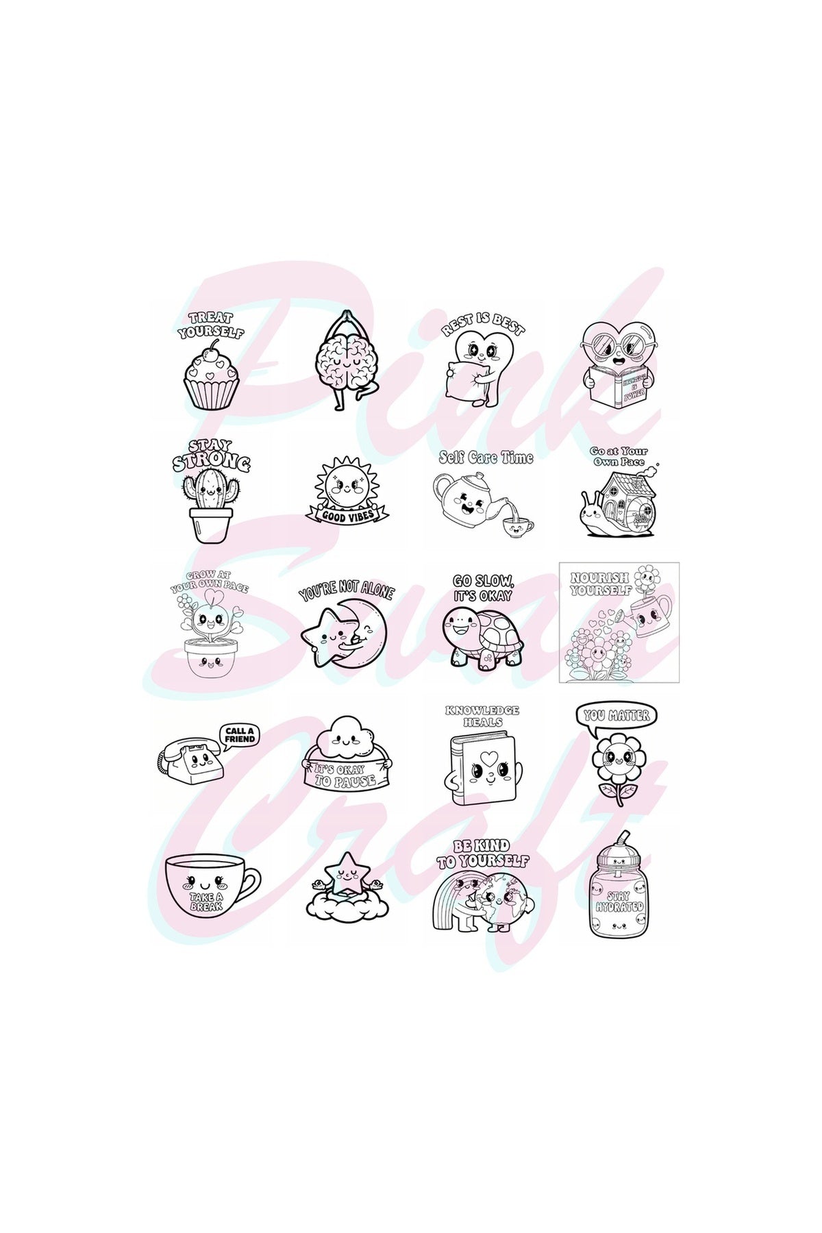 Cute Kawaii Mental Health Bold And Easy - 20x20 Büyük Boyama Kitabı, Çocuklar Ve Yetişkinler