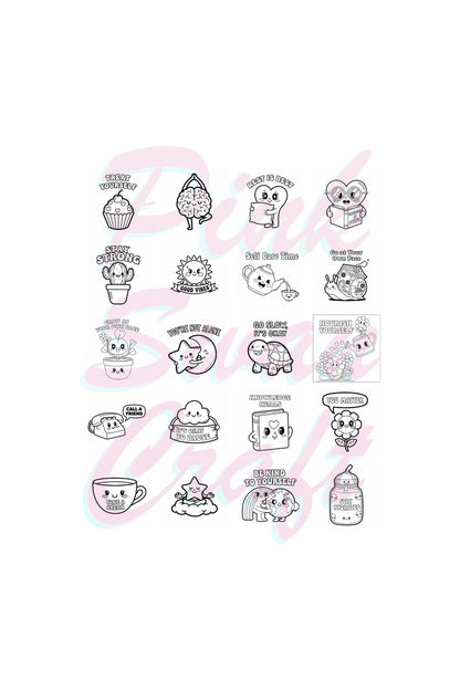 Cute Kawaii Mental Health Bold And Easy - 20x20 Büyük Boyama Kitabı, Çocuklar Ve Yetişkinler