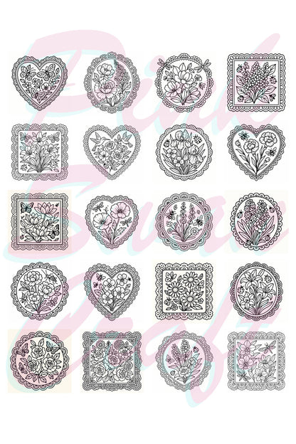 Timeless Lace & Floral Dekupaj Patterns – 20x20 cm Büyük Boyama Kitabı, Çocuklar ve Yetişkinler İçin