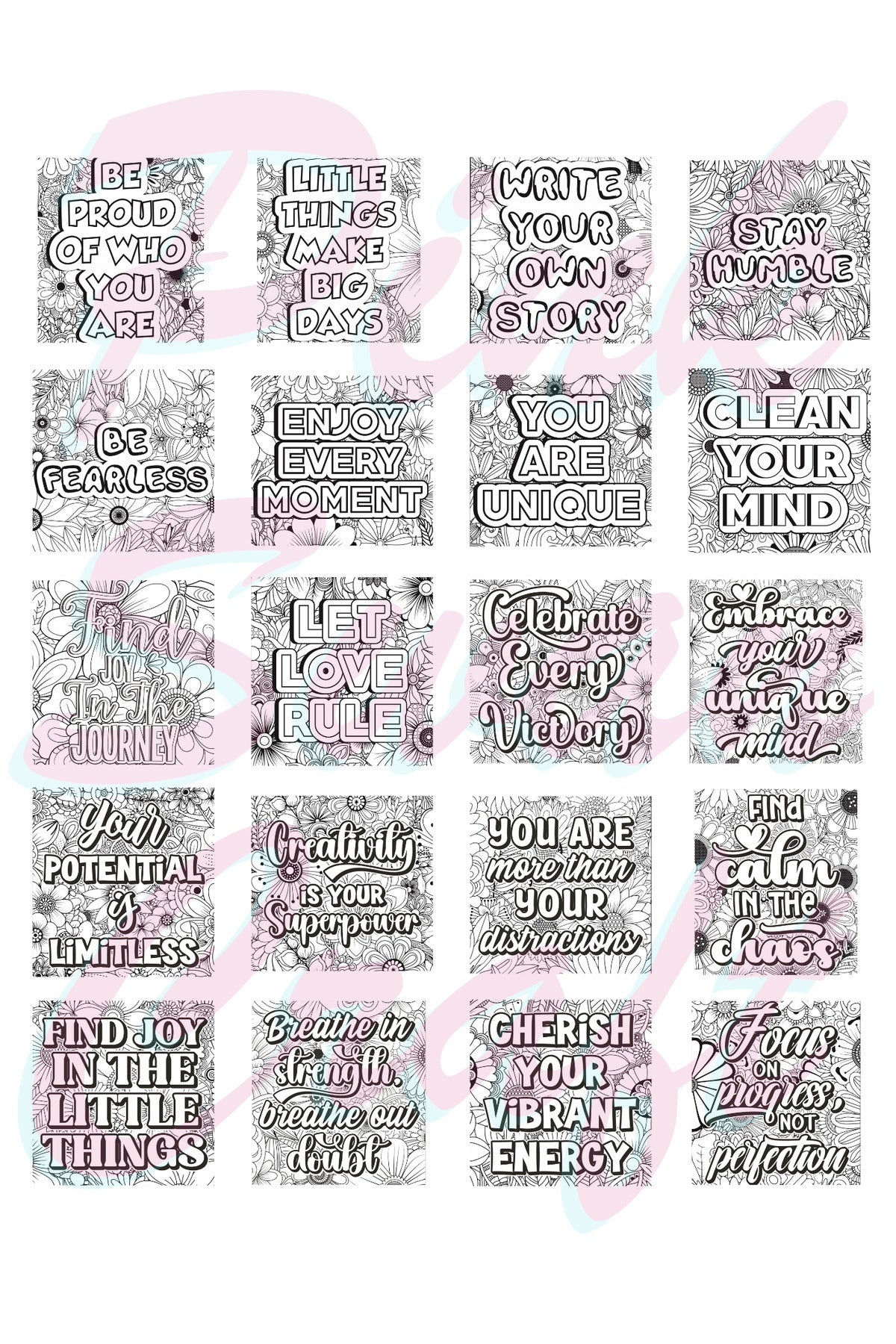 Mandala Manifest Words Bold And Easy – 20x20 cm Büyük Boyama Kitabı, Çocuklar ve Yetişkinler İçin