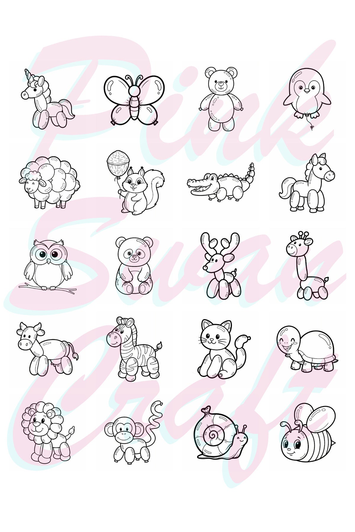 Cute Balloon Animals Bold And Easy 20x20 Cm Büyük Boyama Kitabı, Çocuklar Ve Yetişkinlere