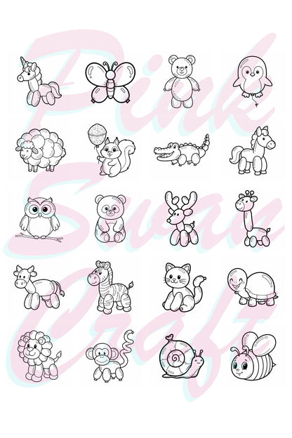 Cute Balloon Animals Bold And Easy 20x20 Cm Büyük Boyama Kitabı, Çocuklar Ve Yetişkinlere