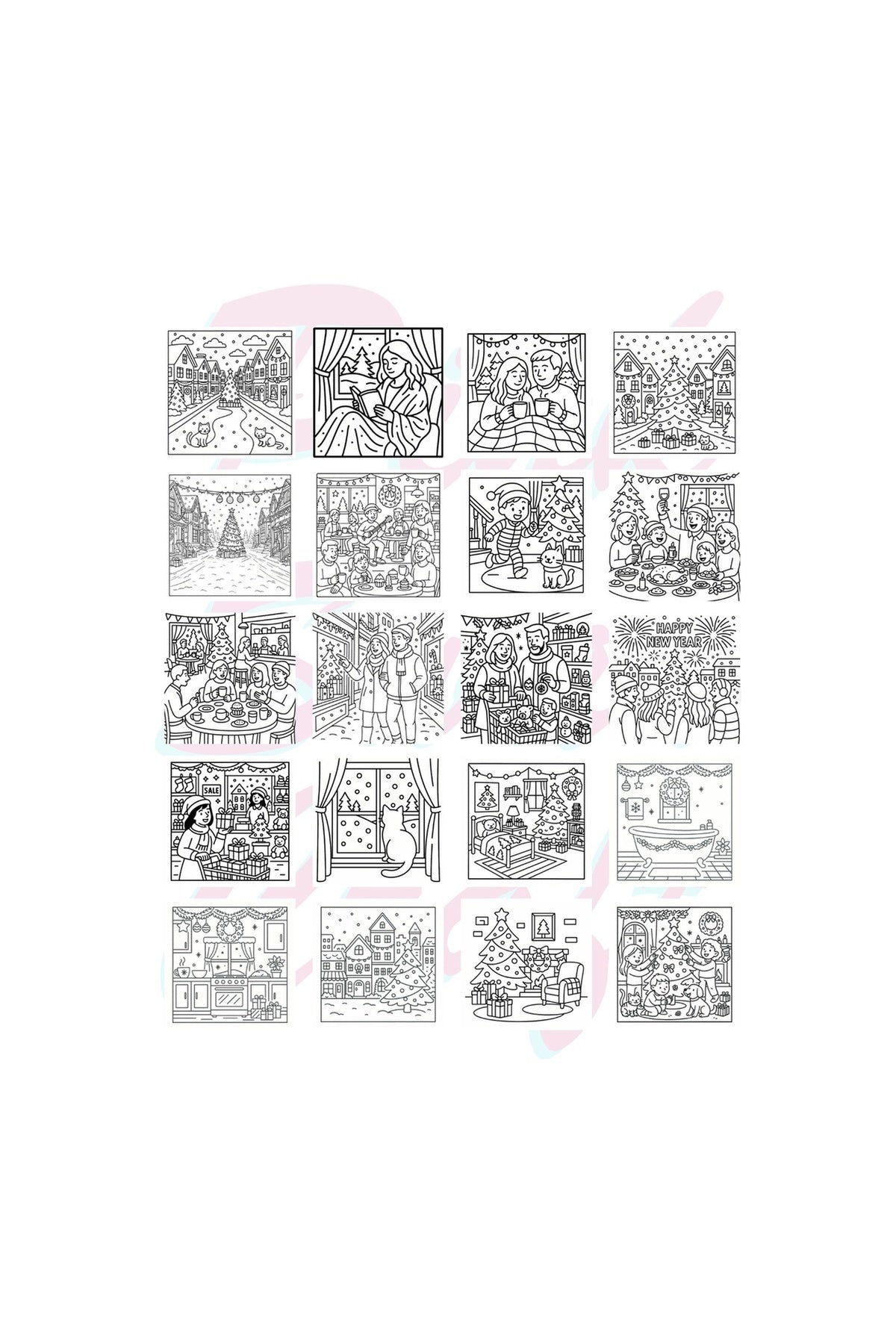 Yılbaşı Cozy Holiday Scenes Bold And Easy 20x20 Cm Büyük Boyama Kitabı, Çocuklar Yetişkinler