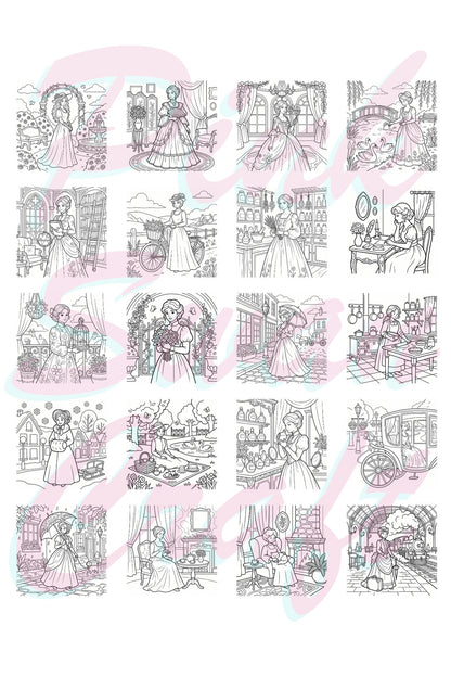 Vintage Victorian Lady Moments – 20x20 cm Büyük Boyama Kitabı, Çocuklar ve Yetişkinler İçin