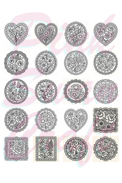 Vintage Dantel Ve Çiçekler Bold And Easy 20x20 cm Büyük Boyama Kitabı Çocuklar Yetişkinler