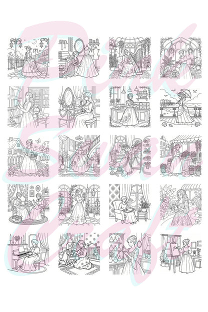 Vintage Victorian Lady Moments – 20x20 cm Büyük Boyama Kitabı, Çocuklar ve Yetişkinler İçin