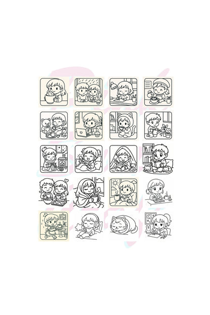 Cozy Anime Chibi Moments Bold And Easy 20x20 Cm Büyük Boyama Kitabı, Çocuklar Ve Yetişkinlere