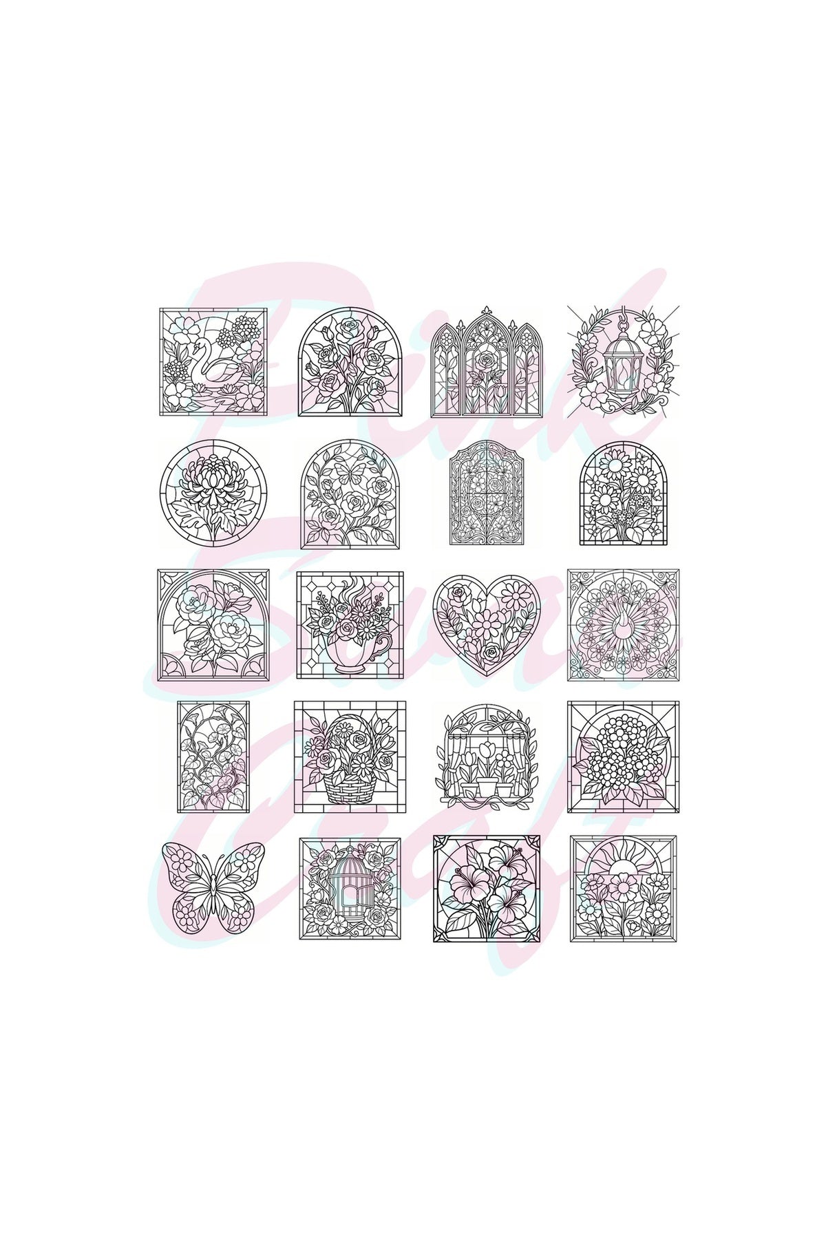 Stained Glass Vitray Flower Garden 20x20 Cm Büyük Boyama Kitabı, Çocuklar Ve Yetişkinler İçin