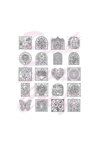 Stained Glass Vitray Flower Garden 20x20 Cm Büyük Boyama Kitabı, Çocuklar Ve Yetişkinler İçin