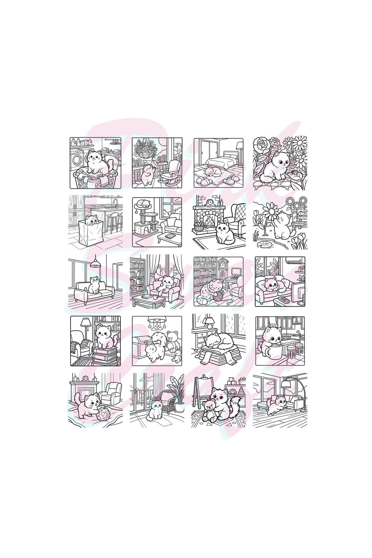 Cozy House Cats Ev Kedileri 20x20 Cm Büyük Boyama Kitabı, Çocuklar Yetişkinler