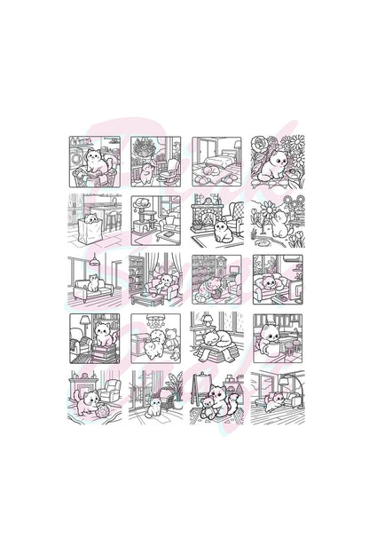 Cozy House Cats Ev Kedileri 20x20 Cm Büyük Boyama Kitabı, Çocuklar Yetişkinler