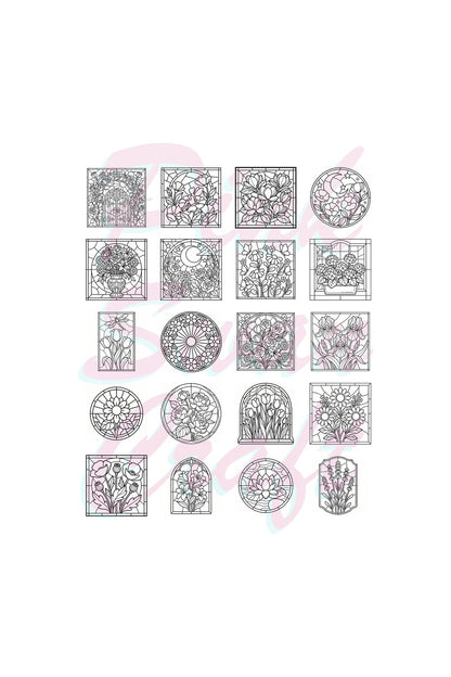 Stained Glass Vitray Flower Garden 20x20 Cm Büyük Boyama Kitabı, Çocuklar Ve Yetişkinler İçin